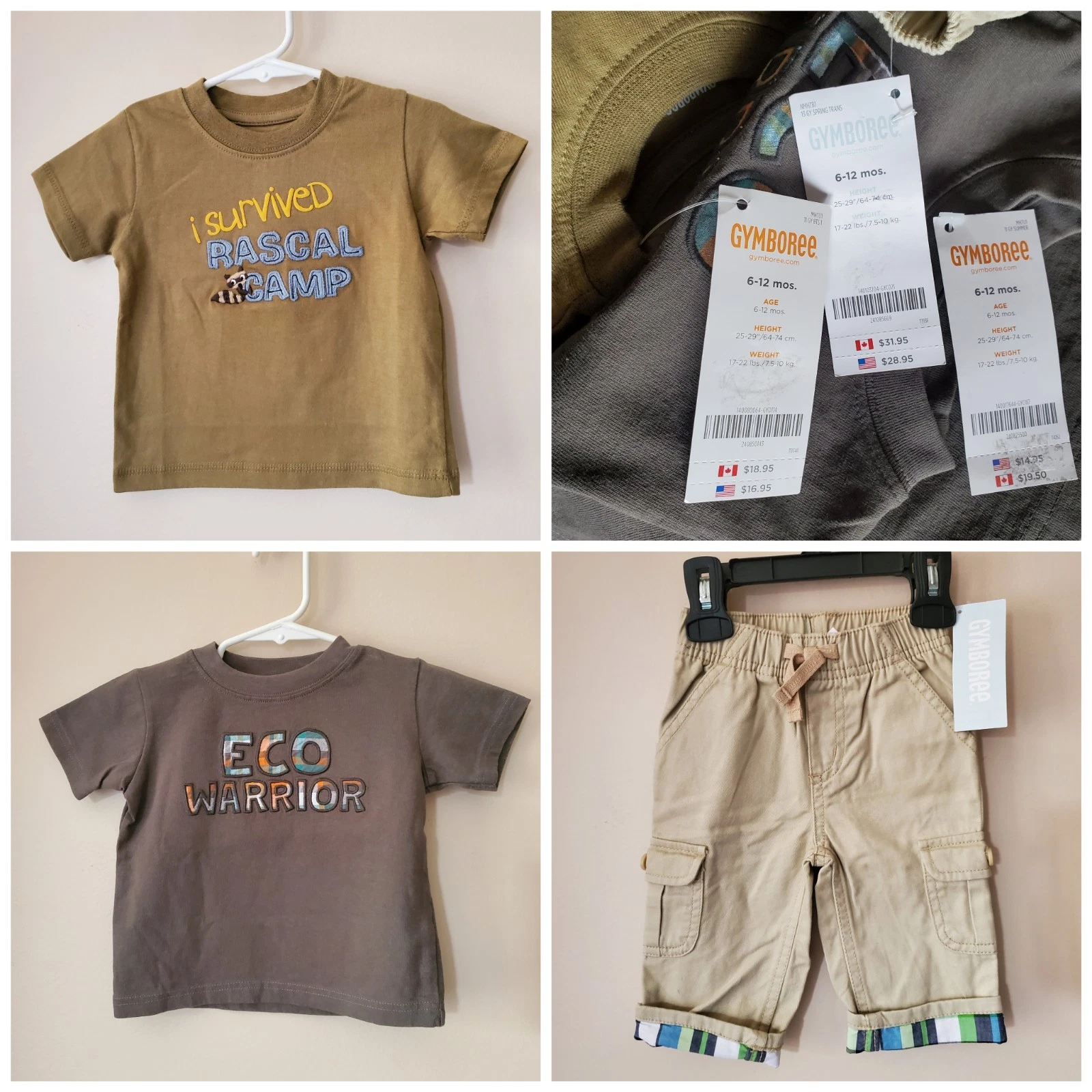 Gymboree Baby Boy's 6-12m Nature Outdoors T-Shirts & Khaki Cargo Pants Set NWT