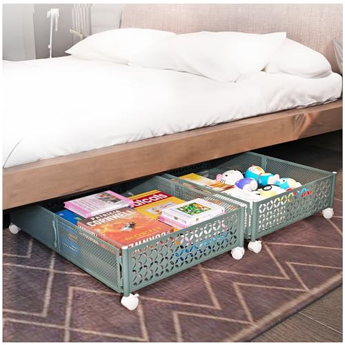 2-Pack Collapsible Under Bed Storage Containers with Wheels for Dorm Organization-image