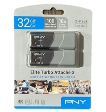 PNY Elite Turbo Attache 3 32GB USB 3.2 Flash Drive (2 Pack) Gray 4k HD NEW