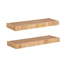 Kate & Laurel Rahmati Modern Rattan Floating Wall Shelves, Set of 2, 24x8"