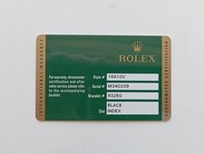 ROLEX Guarantee Warranty Card Booklet Submariner 16610LV Ghiera Verde 