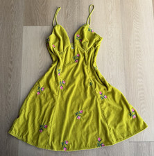 Urban Outfitters Green Floral Velvet Embroidered Slip Dress Sleeveless XS-TP