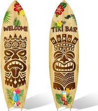 2 PCS Tiki Bar Surfboard Yard Signs Surfboard Beach Signs with Stakes Hawaiian L
