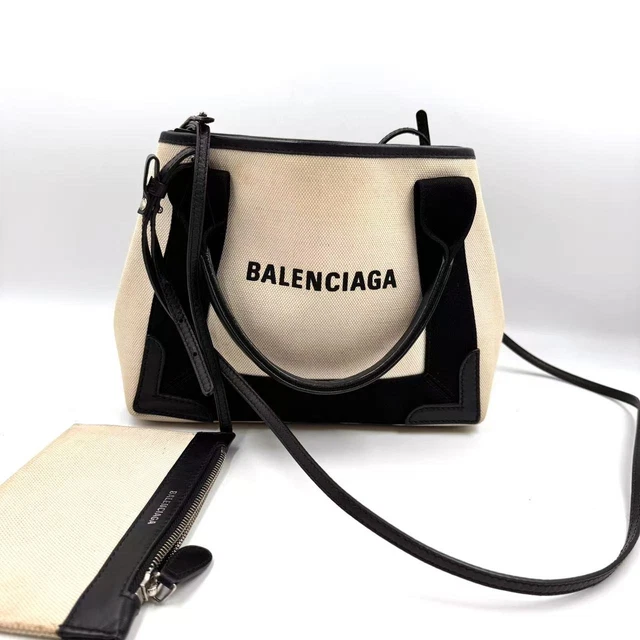 11.05 14 Balenciaga Navy Cabas leather-trimmed printed canvas Top HANDLE Bag