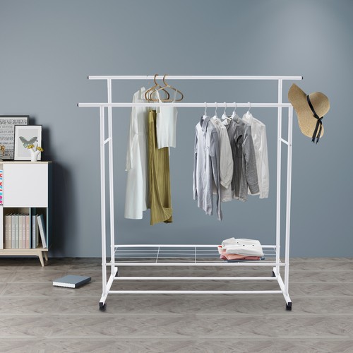 Appendiabiti con Ruote Appendiabiti con Due Appendiabiti 150x40x152CM Bianco - Foto 6 di 15