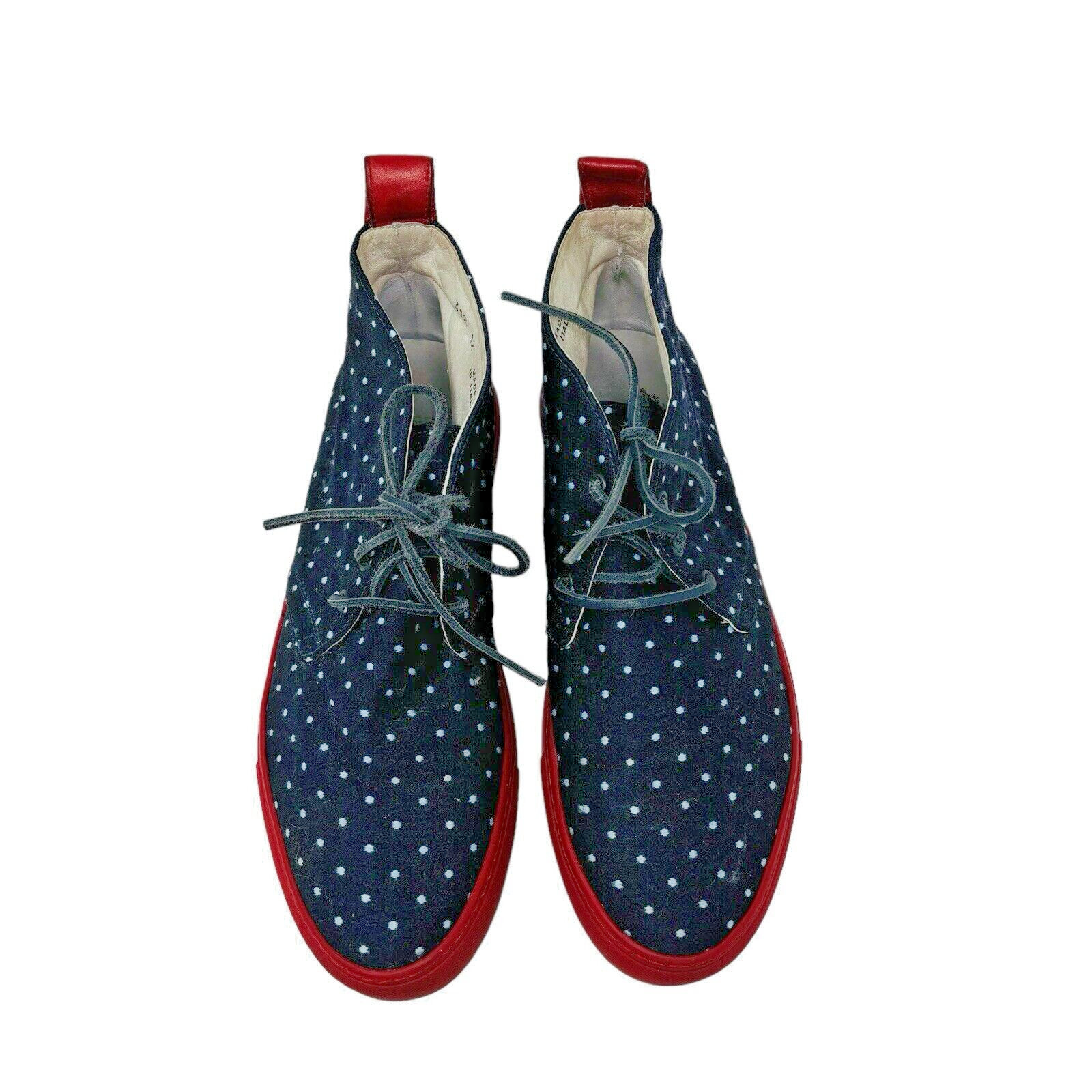 Del Toro Chukka Sneakers Size 12 Blue White Polka Dots Red Soles