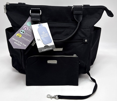 Baggallini Women's 3-in-1 Convertible Tote Backpack with RFID Wristlet Black Bag