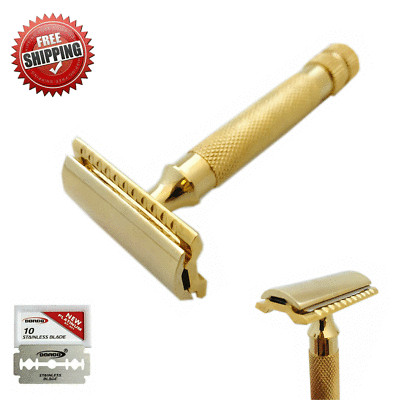 Beard Cut Throat Double Edge Safety Razor + 10 Shaving Blades For Close Up Shave