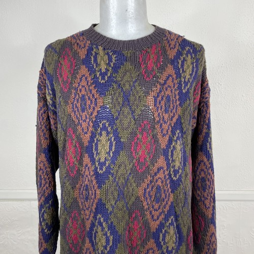 At Ease 90s Hip Hop Biggie Cosby Abstract Linen Blend Chunky Sweater XL - Picture 4 of 10