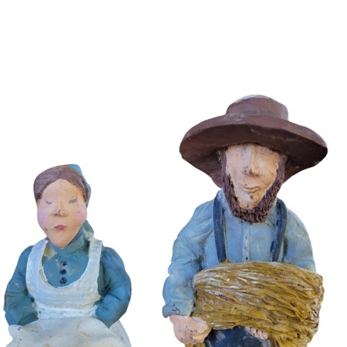 Vtg Amish Woman Man Couple Clay Hand Painted Sculptures Figurines 6.25" & 5.25" - Picture 4 of 15