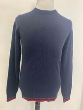 Ben Sherman Mens s Navy Red Mod Tipped Crew Neck Sweater Wool Blend Pullover