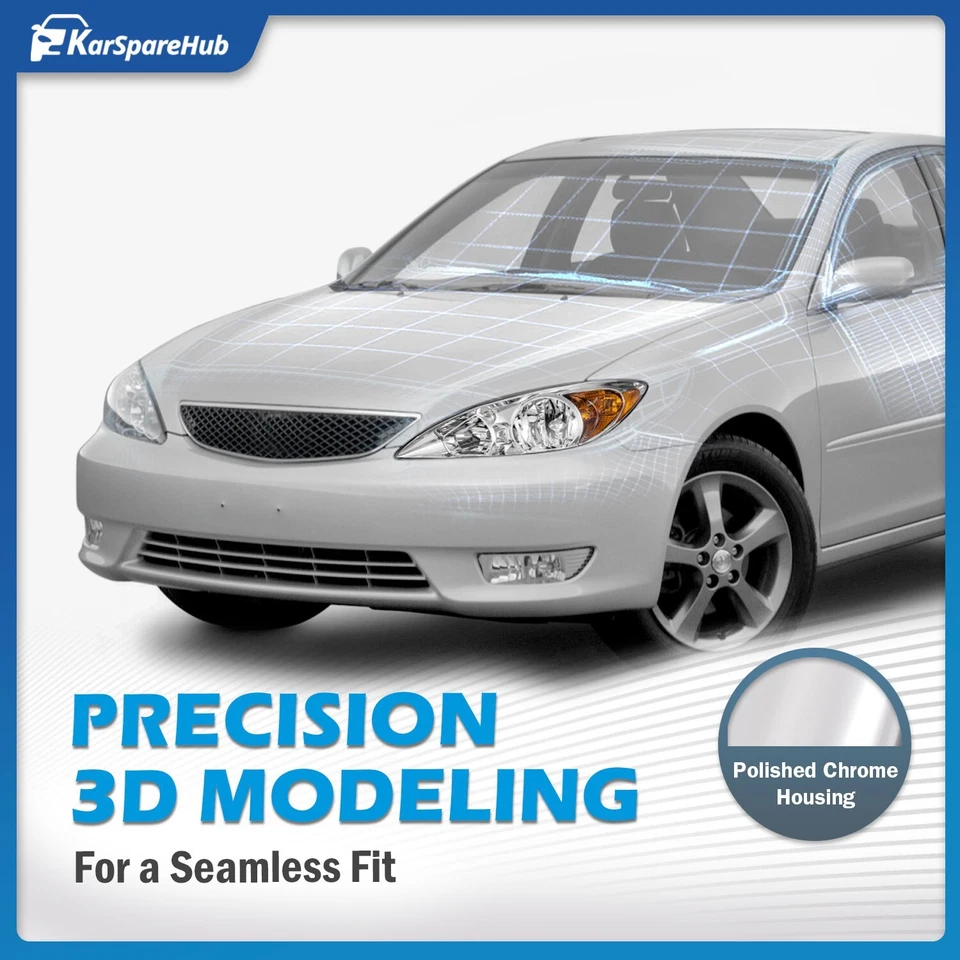 Headlights for 2002-2004 Toyota Camry Chrome Amber Corner Headlamp W/bulbs L+R - Image 2 of 4