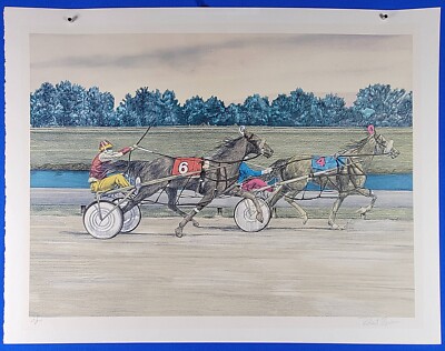 Robert Stevens Signed Numbered Untitled ''Horse Racing'' Lithograph