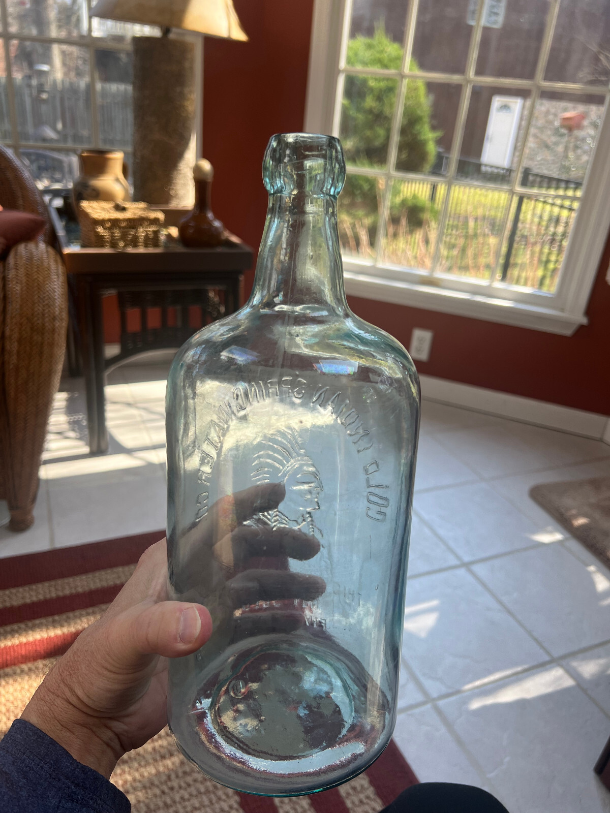 Indian in Headdress Cold Indian Spring Water Co. Five Pint Blob Top