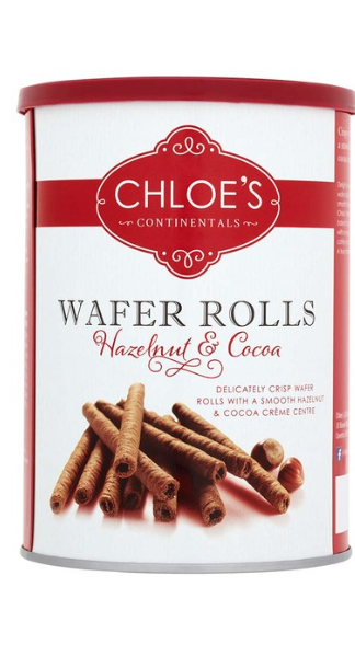 Chloe's Hazelnut & Cocoa Wafer Rolls Approx 48 in 400g Sealable Tin