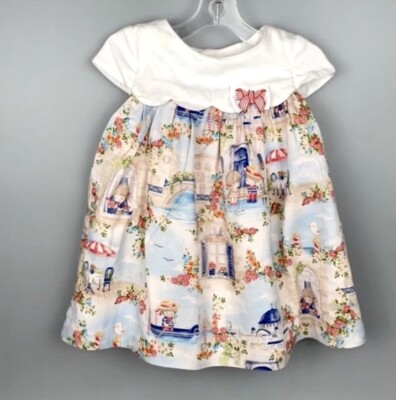 Mayoral Nautical Landscape Baby Dress Cotton Cap Sleeves Button Down Closure 12m