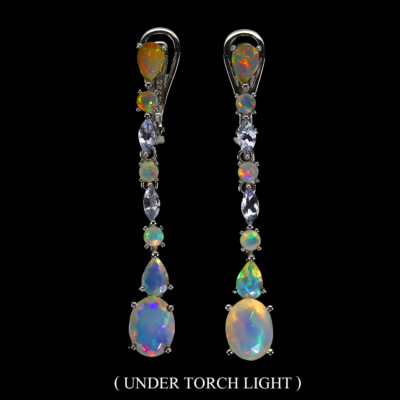 925 Sterling Silver Earrings Oval Fire Opal 9x7mm Tanzanite Gemstone Jewelry