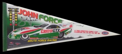 VRHTF NHRA ''VINTAGE JOHN FORCE CASTROL GTX FUNNY CAR FLAG/PENNANT'' 30'' X 12''