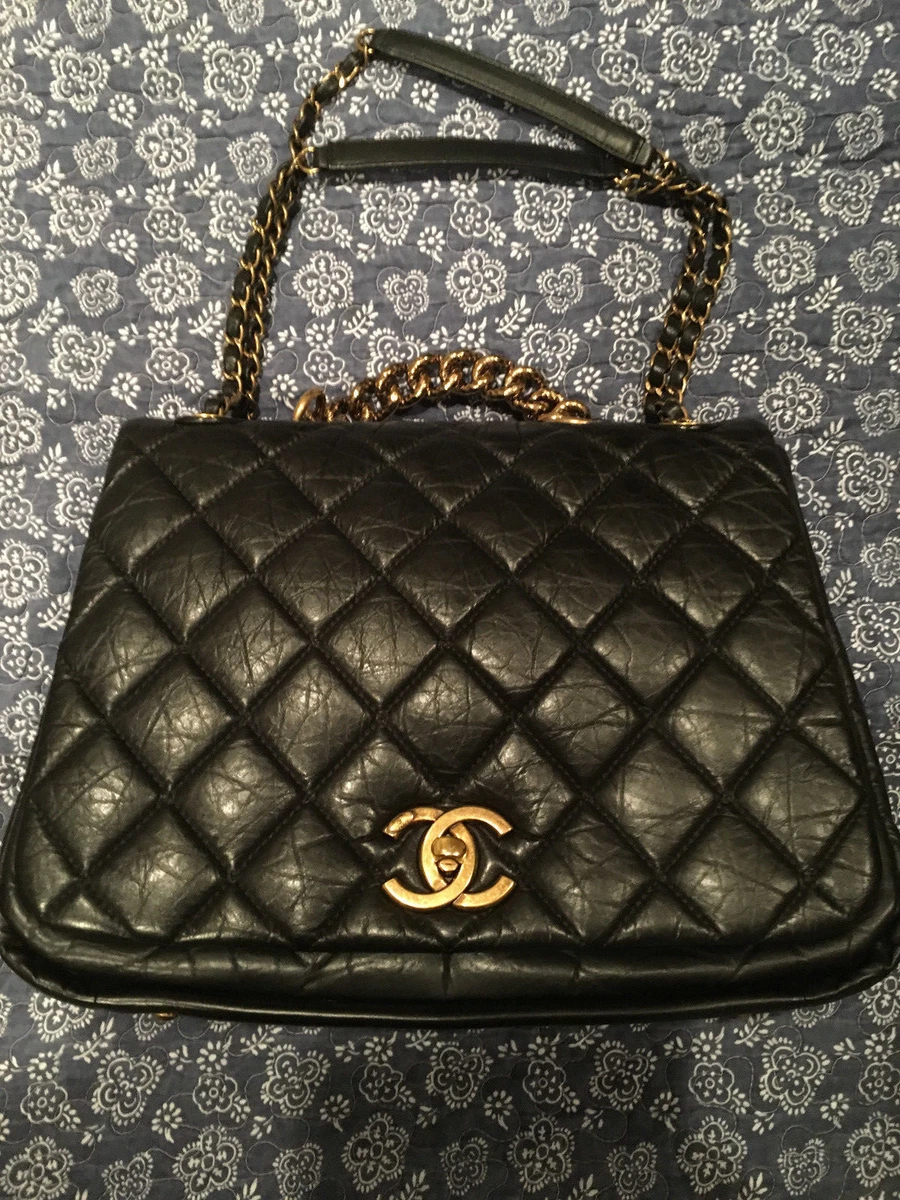 CHANEL BLACK SAC RABAT LAMBSKIN W/CC LOGO AGED GOLD, UNI 94305