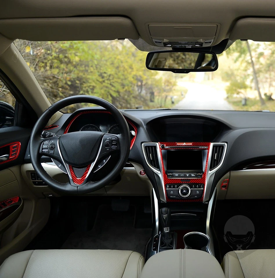Juego completo de 27 piezas de cubiertas interiores de fibra de carbono roja para Acura TLX 2015-2020 Foto 2 de 4