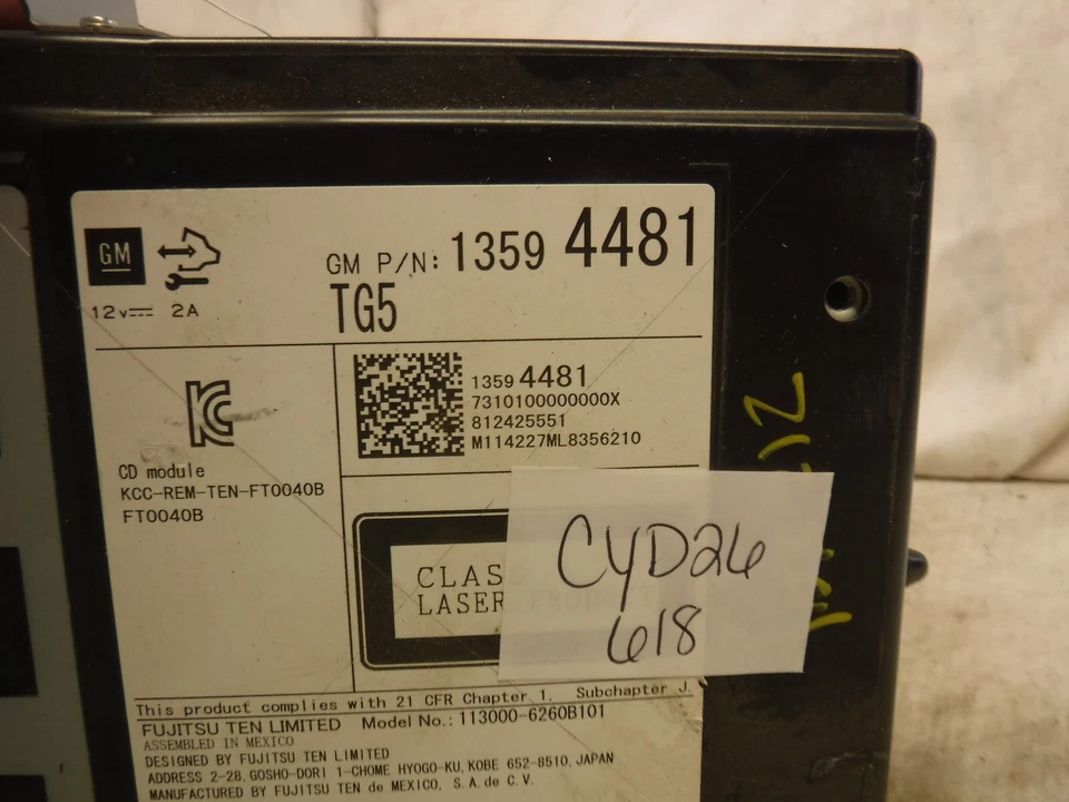 Chevrolet Suburban GMC Yukon TG5 2015 15 reproductor de CD 13594481 CYD26 Foto 3 de 4