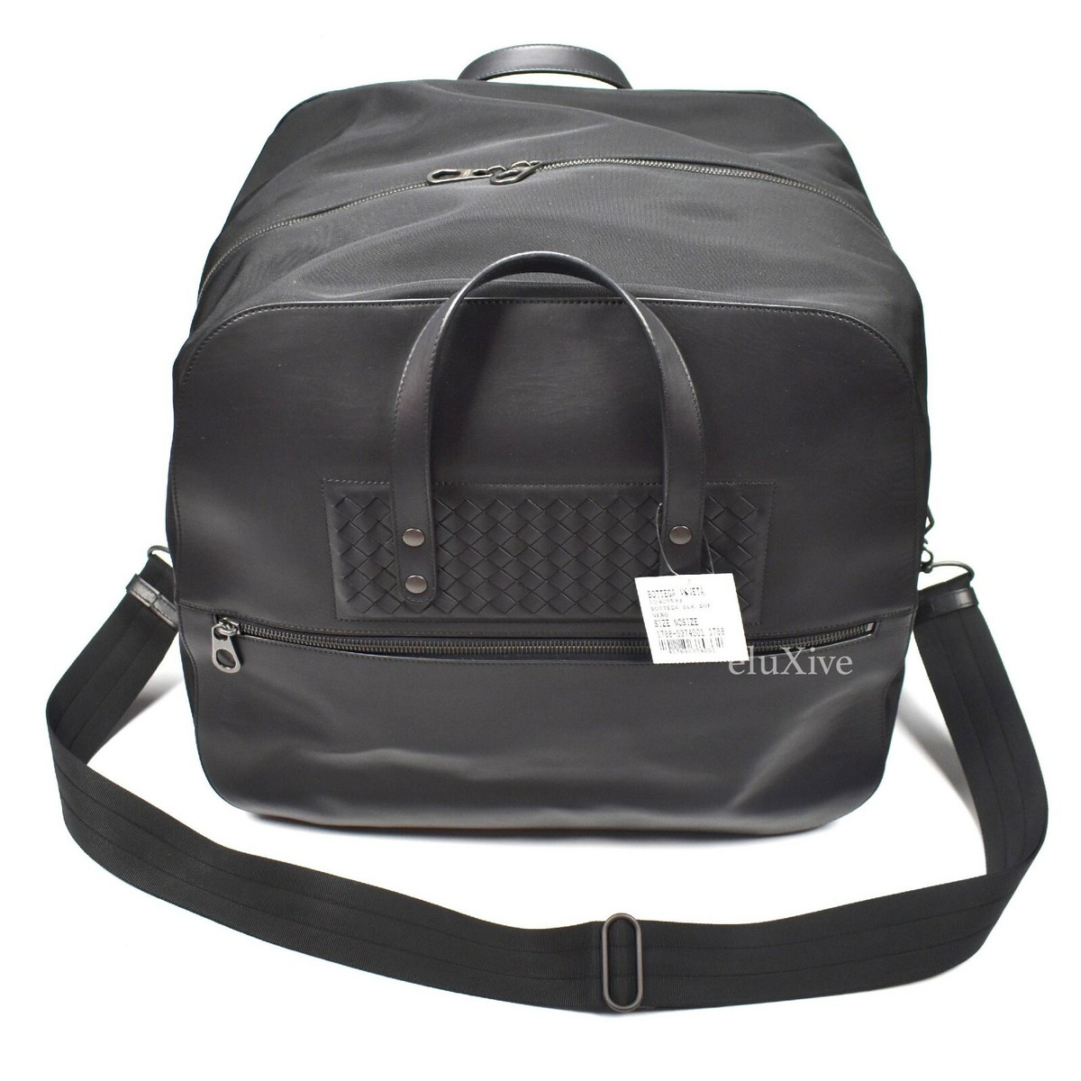 NWT $3060 BOTTEGA VENETA Black Woven Leather Nylon Duffle Bag