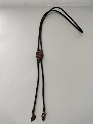 Bronze-tone Arrowhead-shaped with Beautiful Polished Stone Accent Bolo Tie