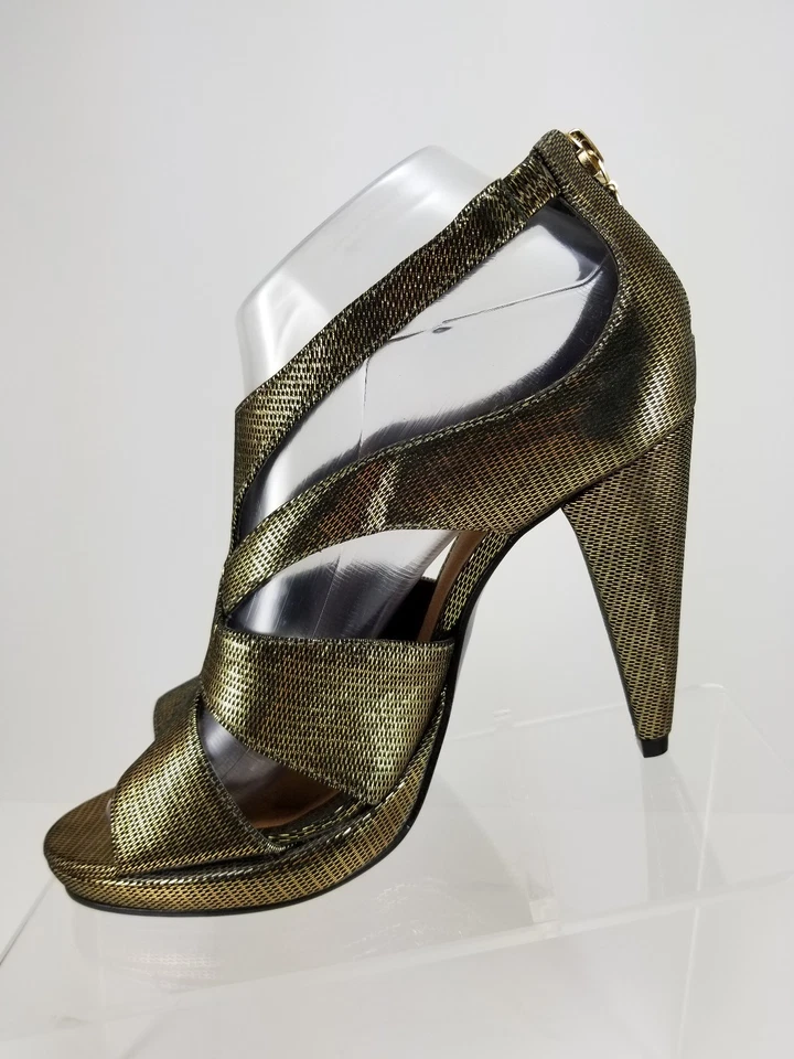  Elisa Atheniense Golden Leather Open Toe Strappy Heels Womens 36 Brazil/6M US  - Image 2 of 4