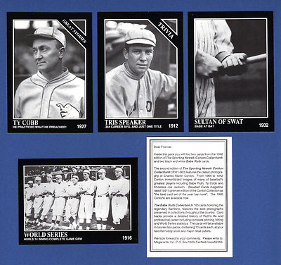 1992 FACTORY-SEALED ''sample pack'': TRIS SPEAKER, 2 BABE RUTH & 1 Conlon card