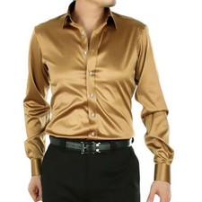 2023 Men's luxury satin dress shirt slim silk long sleeve casual shirt