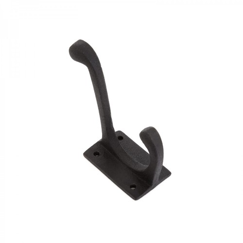 Double Coat Robe Wall Mount Hooks Black Wrought Iron 4" L Hat or Jacket Hanger - Picture 7 of 8