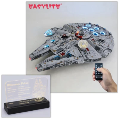 EASYLITE Led Light Kit Set or Nameplate for Lego 75192 Millenium Falcon + Remote