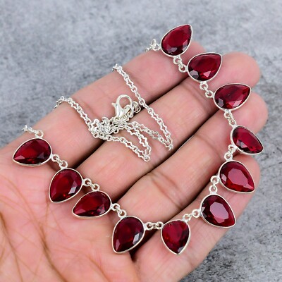 Garnet Gemstone Necklace 925 Sterling Silver Jewelry Gift For Her - 18''