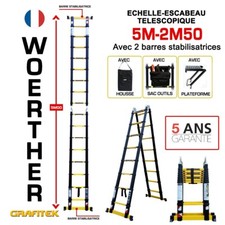 Echelle-escabeau télescopique 5m/2m50 avec housse, sac à outils et plateforme