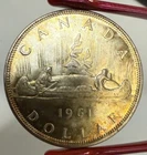 1961 Canadian Silver Dollar Coin 80% $1 - Golden Patina
