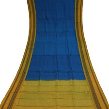 Vintage Blue Sarees 100 Pure Silk Hand Woven South Indian Sari 5YD Craft Fabric