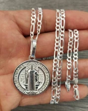 cadena y medalla san benito plata 925 plata real autentica y marcada