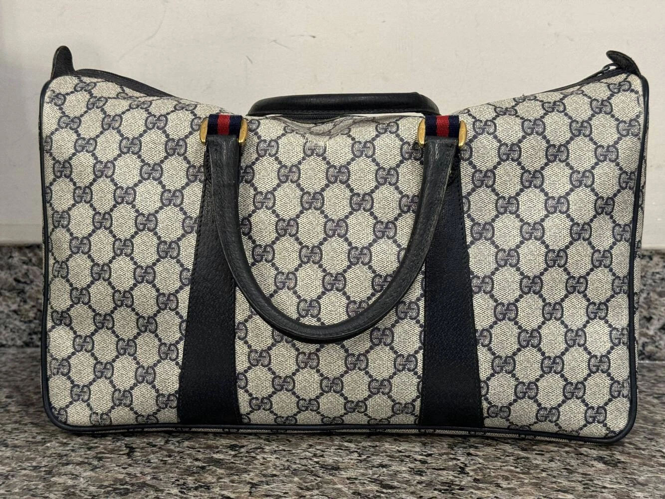 Sac Gucci GG Supreme Vintage Boston bande Web Accent Marine   VWG 335049