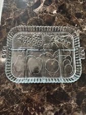 Vintage Indiana Glass Divided Relish Tray – 5 Section Fruit Pattern Platter