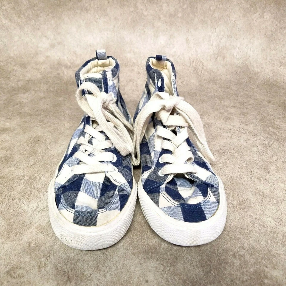 Old Navy Big Boys V/305979 Size 2 Blue White Textile Plaid High Top Sneakers - Image 4 of 4