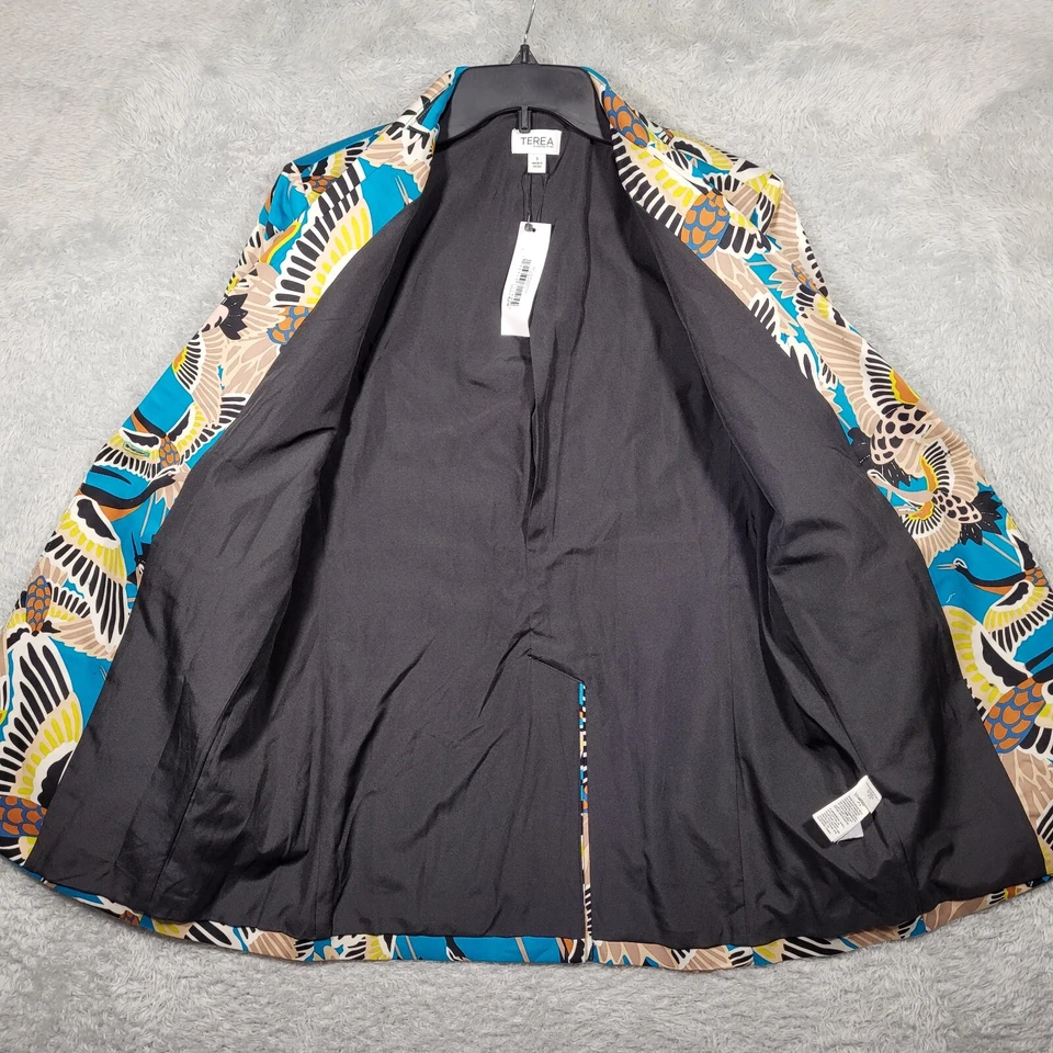 Terea By Andrea Pitter Blazer женщин маленький синий журавль печать новый с Ярлыками - Изображение 2 из 4