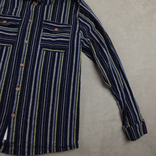 Native Youth Button Up Shirt Mens M Navy Blue Multicolor Stripe Boho Pockets - Picture 3 of 18