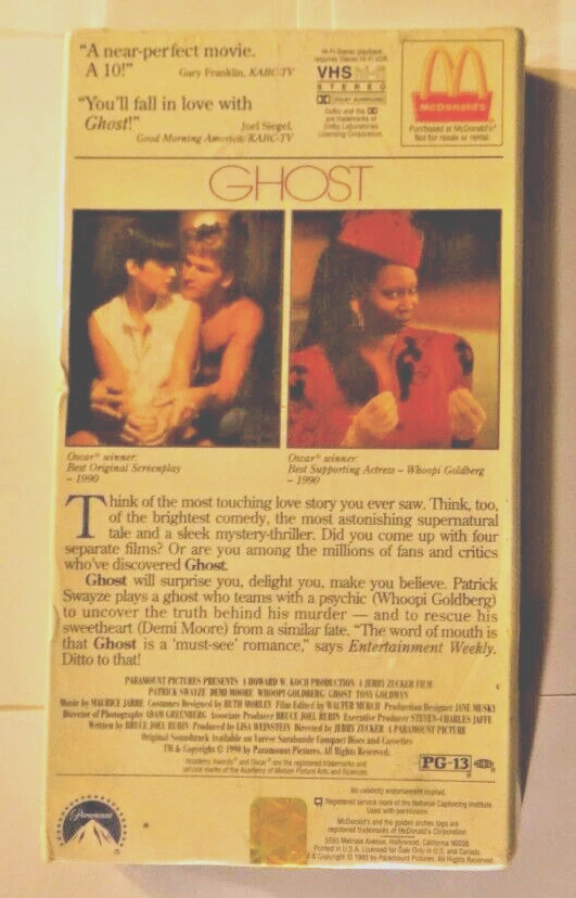 Ghost Movie VHS Patrick Swayze Demi Moore 1990 Paramount - McDonalds version NEW — 第 2/4 张图片