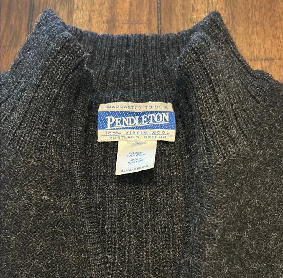 Pendleton 100% Virgin Wool Full Zip Cardigan Dark Gray Cable Knit Women’s M GUC - Image 2 of 4