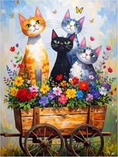 Tile Mural Whimsical Colorful Cats with Flowers Kitchen Bathroom Wall Backsplash