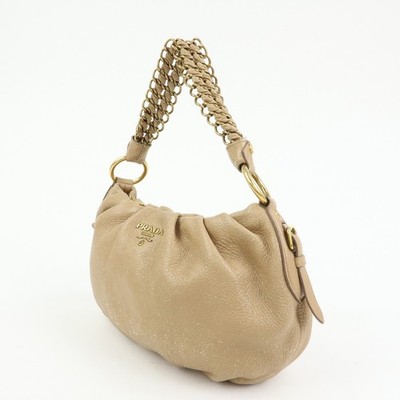 prada ショルダーバック PRADA Logo Leather Chain One Shoulder Bag Light Brown BR4243