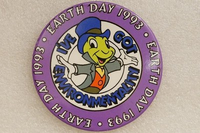 Vintage Pinback Button 1993 Earth Day Disney Jiminy Cricket I've Got Environment
