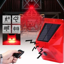 Solar Alarm LED Light Strobe Lamp Wireless Motion Sensor Detector Outdoor Lot