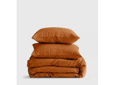 Quince Terracotta King/Cal King European Linen Duvet Cover Set. 2 Sham. FLAW