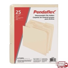 Heavyweight File Folders Manila 25 Pack Letter Size Office Organizers W/ 3 Tab